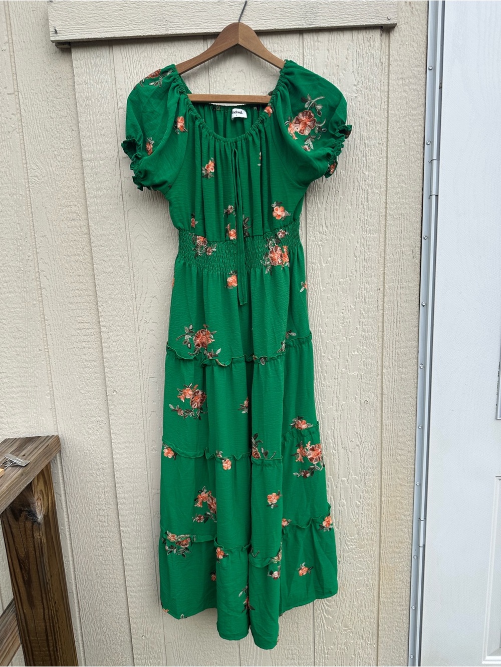 Green Floral Maxi Dress with Puff Sleeves